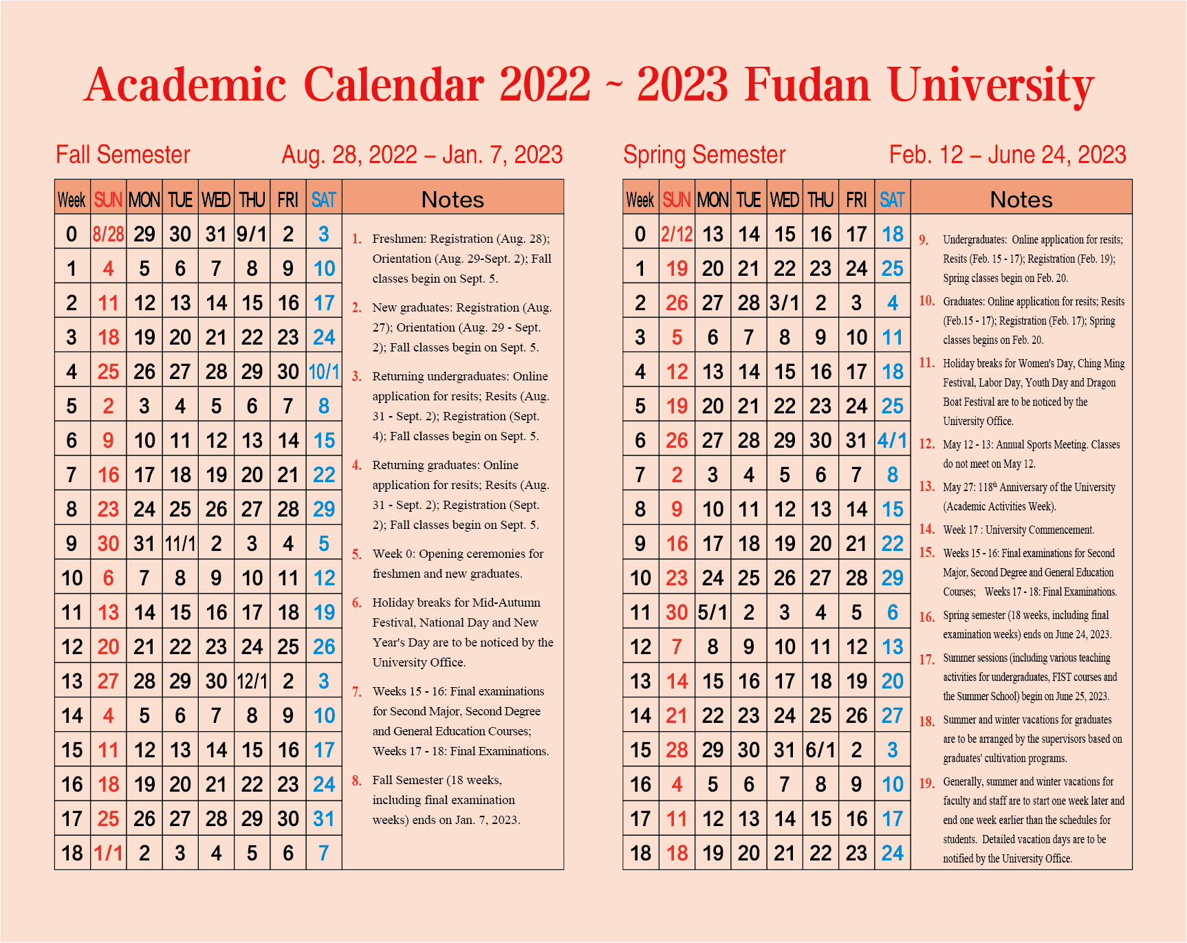 Academic Calendar 20222023 Fudan University
