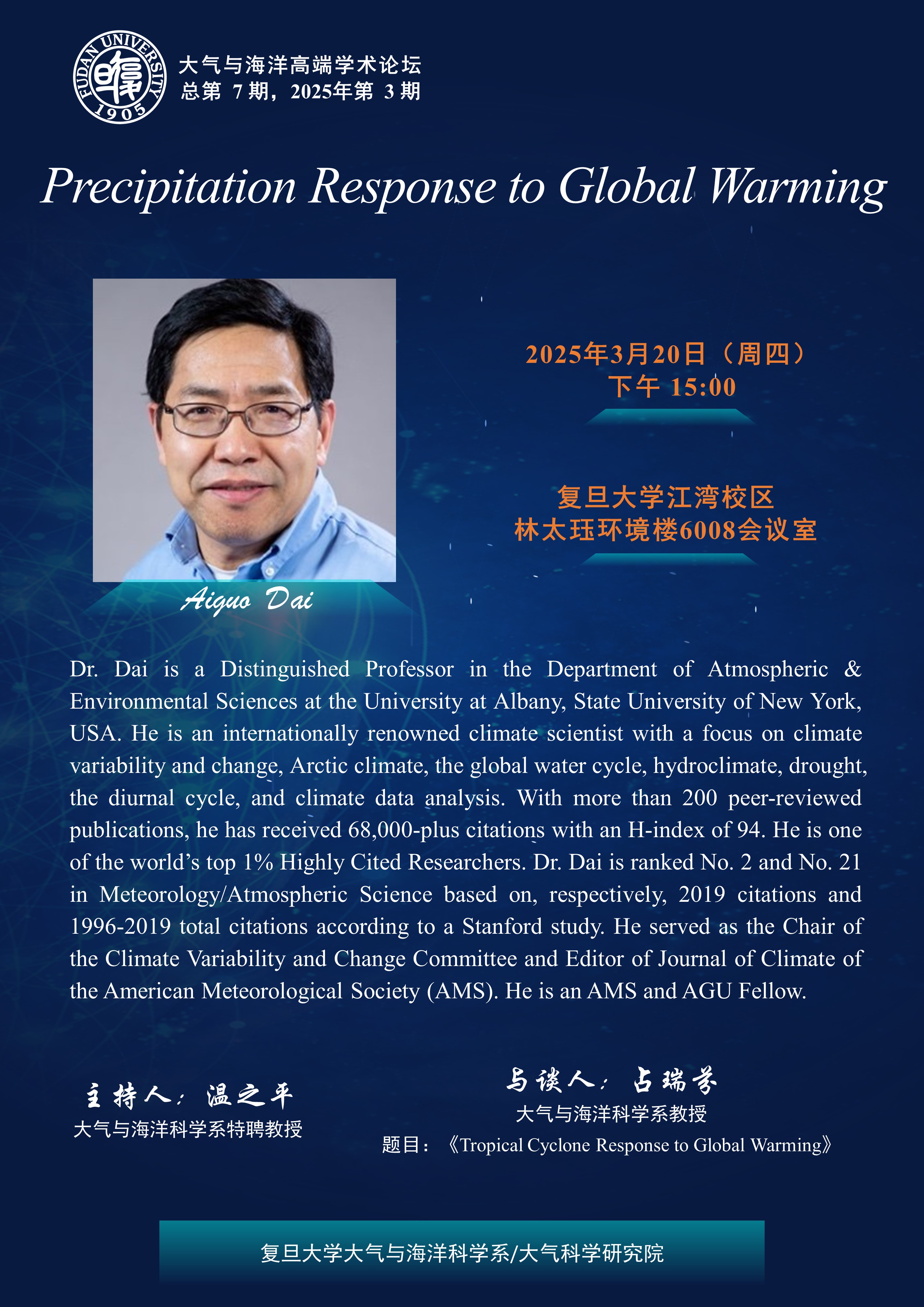 2025/03/20 - Aiguo Dai - Precipitation Response to Global Warming